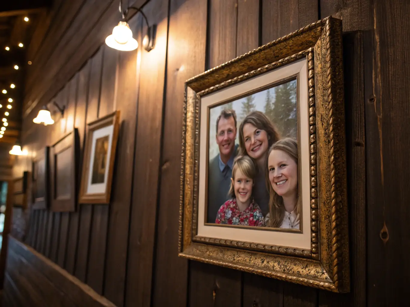 A vibrant, large canvas print of a family portrait displayed on a living room wall, showcasing FILM LB LASALLE’s high-quality digital printing and photo enlargement capabilities.