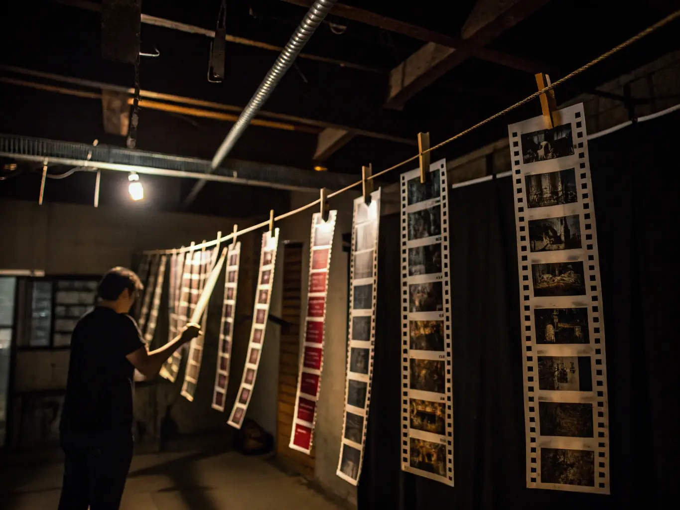 A technician carefully handling film rolls in a dedicated darkroom, surrounded by processing equipment, highlighting FILM LB LASALLE’s expertise in film development for analog photography enthusiasts.